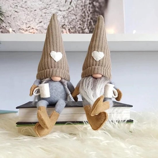 2 stuks koffiegonks kabouter pluche pop - handgemaakte Zweedse koffiekabouters voor koffiebar of thuiskeukendecoratie - keukencadeau - geluksdwerg - cadeaus voor vrouwen - koffieliefhebbers van Gorilla Teddy