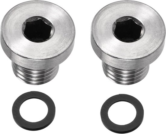 2 stuks M12 x 1.5 RVS Pijpplug - Interne Hex Hoofd Socket Pijpfitting - Pipe Accessories voor Eindpijpen (Zilver) van Merkloos	