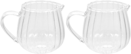 2 stuks melkkan van glas met schenktuit - mini-karaf van transparant glas voor koffie - crème - saus - 100 ml - ideaal voor keuken en koffiebar van Merkloos	