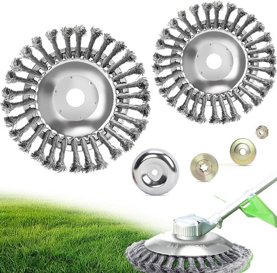 2 stuks metalen borstel bosmaaier, reservekop bosmaaier, met accessoires, onkruidborstel diameter 150 en 200 mm, gatgrootte 25,4 mm van Merkloos	