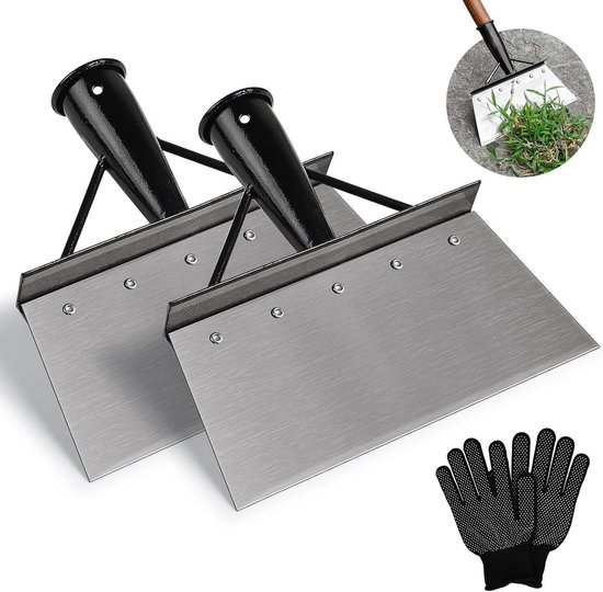 2 stuks multifunctionele tuinschep 21 cm platte reinigingsschep van mangaanstaal met handschoenen voor thuis landbouw onkruid sneeuwschep van Merkloos	