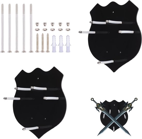 2 stuks muurbeugel voor zwaarddisplay, ridder schildvormige katana standaard met montagemateriaal, ideale wandhouder voor samurai zwaarden en bijlen