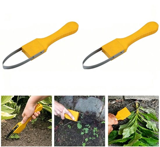 2-stuks Onkruidstekers - Onkruidgereedschap - Tuingereedschap - Onkruidverwijderaar - Ergonomisch, compact, eenvoudig in gebruik - Kunststof en roestvast staal - 24×5.5 cm - Geschikt voor tuin, groentetuin en bloembedden - Geel