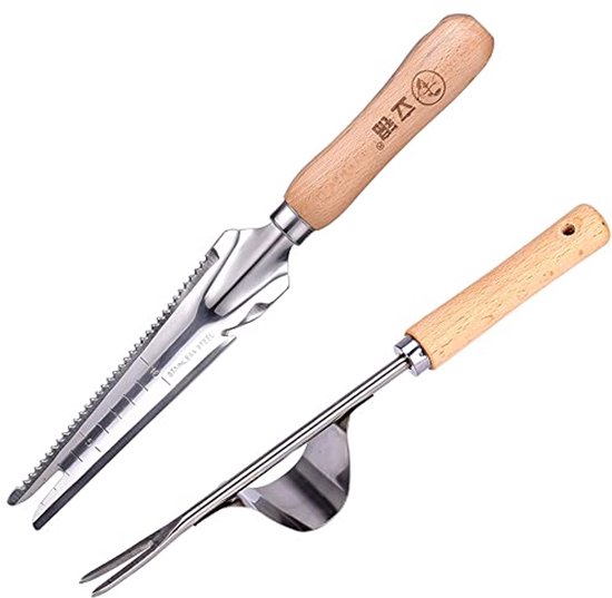 2 Stuks Onkruidvork - Tuingereedschap van Roestvrij Staal met Houten Handvat van GARDEN MAYOR