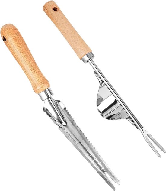 2 stuks onkruidvorken - tuingereedschap van roestvrij staal met houten handvat - voor tuinieren en verplanten weed cutter van TalenTools