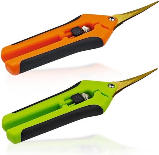 2 stuks Oogstschaar met Gebogen Titanium Gecoate Bladen Snoeischaar voor Tuin Bonsai Bloemen Planten Oogst Fruit Boeket Rozenschaar (2stuks-Gebogen+Titanium)