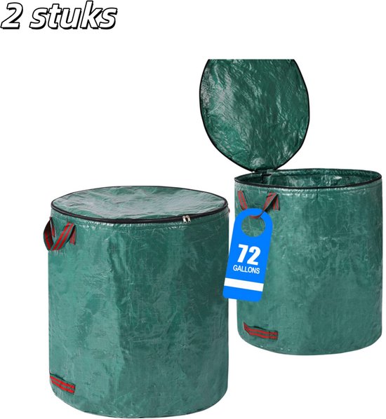 2 stuks - Opbergzak - Herbruikbare vuilniszak - Met deksel - Extra dik en duurzaam - Met handvatten - Geschikt voor het opruimen van buitenafval, gevallen bladeren, gemaaid gras, enz. - 72 gallon - Groen