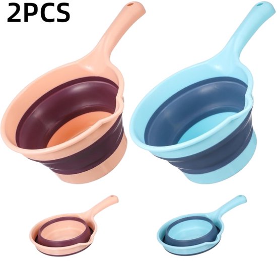 2 stuks-Opvouwbare waterlepel - tuinlepel - tuinaccessoire - keukengereedschap - geschikt voor het wassen van groenten en fruit en het besproeien van bloemen - blauw - roze - 27*16*11 cm - 27*16*4 cm na het opvouwen van Merkloos	