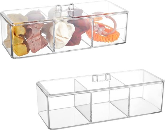 2 stuks plastic make-up organizer - 9 x 3,5 x 3,1 inch - badkamer organisatoren - 3 compartimenten - make-up houder - opslag containers - bureau opslag organizer voor wattenstaafjes - cosmetica van Merkloos	