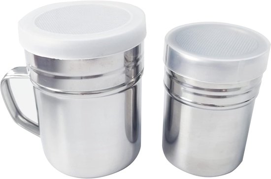 2 Stuks Poedersuiker Strooier, met Deksel Roestvrij Poedersuiker Shaker, Meel Shaker, Roestvrijstalen Poeder Shaker, Bloem Zeef, voor Thuis, Restaurant, Buiten van Deco haus