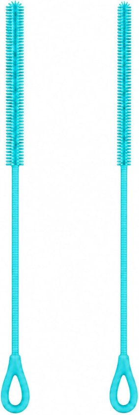 2 stuks rietjesreinigingsborstel van siliconen, 250 mm lang, 6 mm en 9 mm, flexibele borstel met roestvrijstalen kern voor glas, metalen en rietjes, blauw