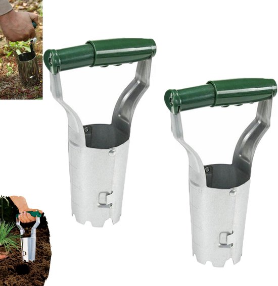 2 stuks - Roestvrijstalen zaaimachine - Zaai- en grondspitgereedschap - Donkergroen - Metalen bollenplanter - Tuinbouwgereedschap voor het planten van bollen - Bollenplanter van Merkloos	