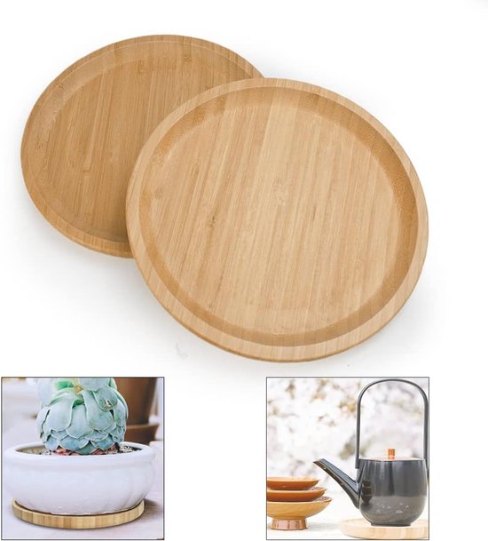 2 stuks ronde bamboe plantenpot trays, 20 cm plantenpot schotel, duurzame plantenpot schotels bamboe plantenschotel kleine bloempot schotel bamboe trays voor de meeste plantenpotten bloempot, van Merkloos	