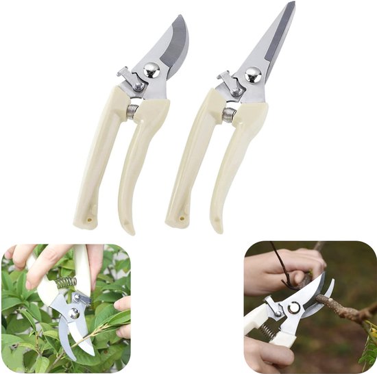 2 stuks schaar - snoeischaar - bloemenschaar - roestvrijstalen schaar - krachtbesparend - scherp - slijtvast - tuinieraccessoires - geschikt voor planten, bloemen, bonsai (wit, meerdere maten)