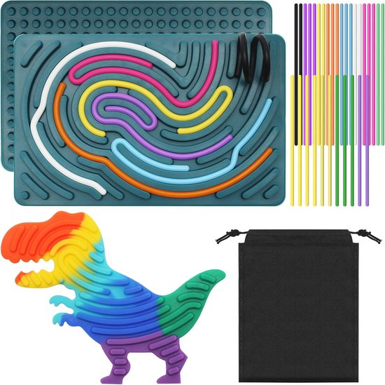 2 stuks sensorisch speelgoed - activiteitenboard - siliconen dubbelzijdig autisme speelgoed - sensorisch spel met 31 siliconen koorden - sensorisch speelgoed met reistas - voor kinderen om stress te verminderen van Merkloos	