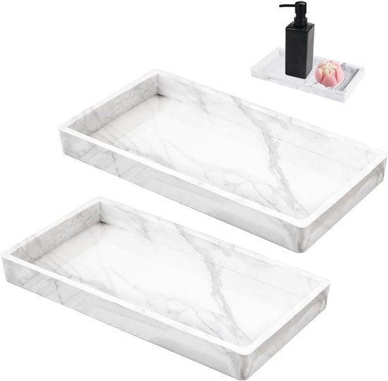 2 stuks siliconen marmeren badkamerdienblad - 20 x 10 cm - make-uptafel - sieraden - marmeren plaat - decoratief dienblad - langwerpige opbergbak - keukenspoelbak voor sieraden - zeep - kaarsen van Merkloos	