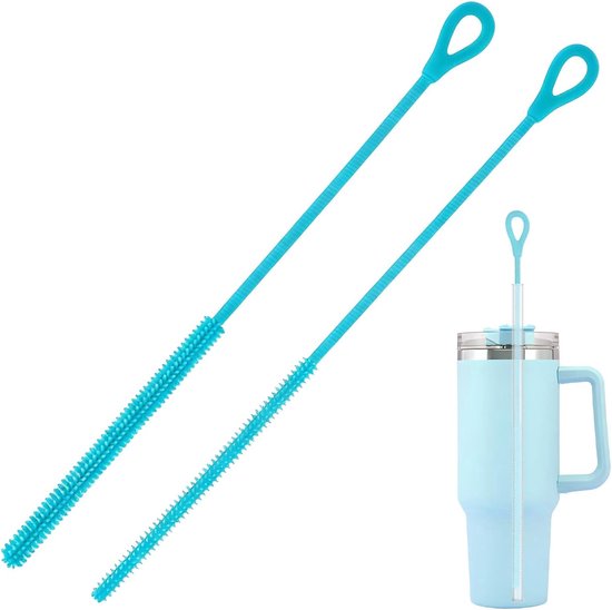 2 stuks siliconen rietjes, antislip handvat, zacht en opvouwbaar, herbruikbaar, wasrietjes, 6 mm + 9 mm, blauw