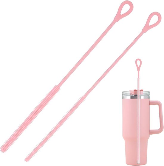 2 stuks siliconen rietjes, antislip handvat, zacht en opvouwbaar, herbruikbaar, wasrietjes, 6 mm + 9 mm, roze