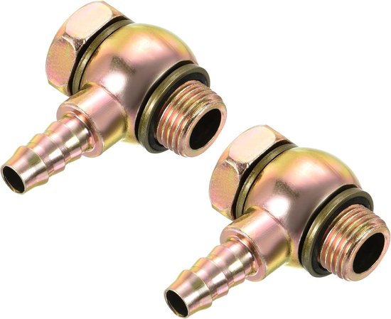 2 Stuks Slangweerhaak Fitting Elleboog - Prikkeldraad M16 x 1,5 Buitendraad Adapterconnector - Geweldig voor Gas, Water, Olie, Brandstofpijpleidingen (Goud, 10 mm) van Merkloos	