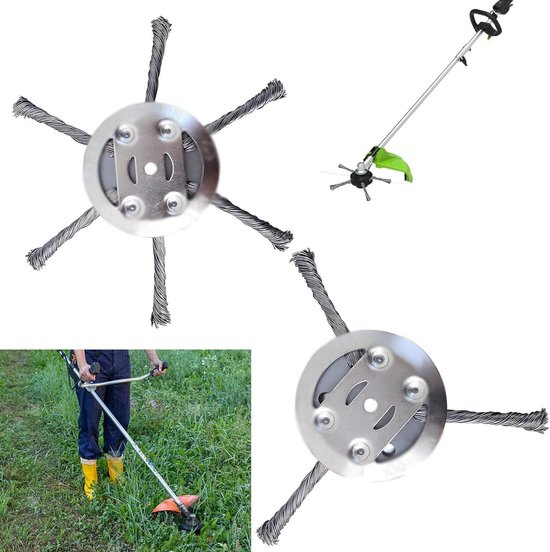 2 stuks staaldraad grastrimmer, onkruidborstel voor grastrimmer, bosmaaier, accessoires, onkruidborstel voor accu grastrimmer voor tuin-grastrimmerkop, grasmaaier, elektrisch gereedschap (3 koppen + 6 van Merkloos	