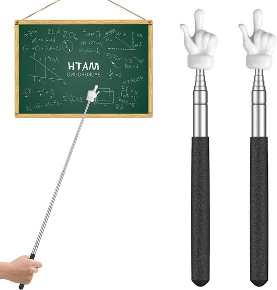 2 Stuks Telescopische Vingerwijzers voor Leraren - Uittrekbare Finger Pointer voor de Klas, Tot 55 cm, Zwart, Ideaal voor Onderwijs en Presentaties