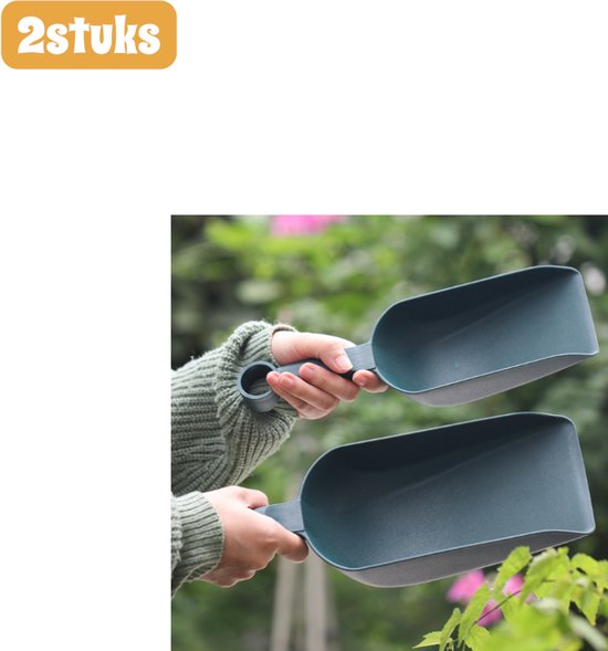 2 stuks - Tuinschepjes - Stevige plastic bloemenschepjes - Grondschepjes - Vierkante schepjes - Zaai- en verplantgereedschap - Geschikt voor tuinen - Groot + klein formaat - Donkergroen van Merkloos	