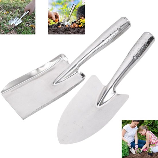 2 stuks Tuinscheppen -handscheppen - Tuinschep van roestvrij staal - Garden Spade Small Gardening Hand Tools - tuin- en plantgereedschap - for Weeding - Transplanting - Digging - Geschikt voor gebruik binnen en buiten