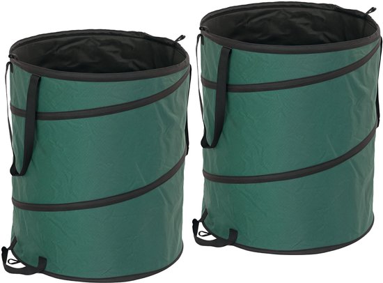 2-stuks Tuinvuilniszak - Groenafvalzak - Herbruikbare afvalzak - Tuincontainer - 160 liter, waterbestendig, met ritsdeksel en handgreep, zelfstandig te plaatsen - Polyester - 55×55×65 cm - Voor tuinafval, groenafval en tuinonderhoud - Groen
