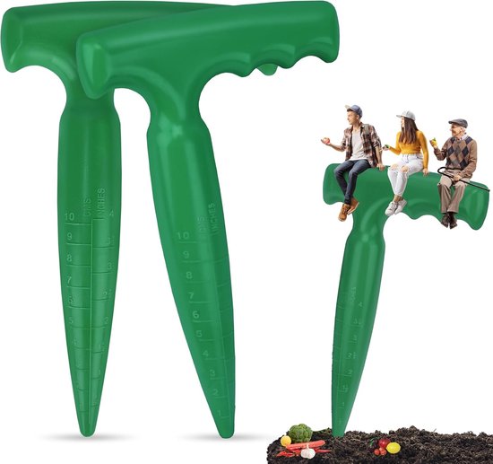2 stuks - Tuinzadenperforator - Tuingatenboor - Tuingereedschap - Met diepteschaal - Geschikt voor graven en zaaien - Sterk en duurzaam - Groen van Merkloos	