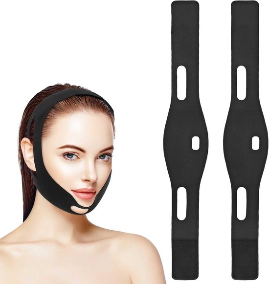 2 stuks V-vormig masker, herbruikbaar V-lijnmasker, dubbele kin, reduceerder, facelifting-banden, kin-masker voor mannen en vrouwen, voor slapheid, anti-rimpel kin, versteviging van de kin van Merkloos	