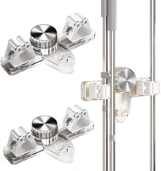 2 Stuks Wandbevestiging voor Bezem en Mop met Zuignap, Ruimtebesparende Organizer voor Badkamer, Keuken en Garage, Geen Boren Nodig, Transparante Bezemhouder