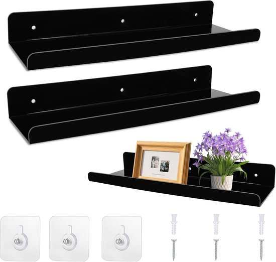 2 stuks wandplank voor badkamer zonder boren - 30 cm - badkamerplank - muur - acryl zwevende plank - zelfklevende planken voor muren - decoratie en voor woonkamer - slaapkamer - keuken - eetkamer van Alyssa