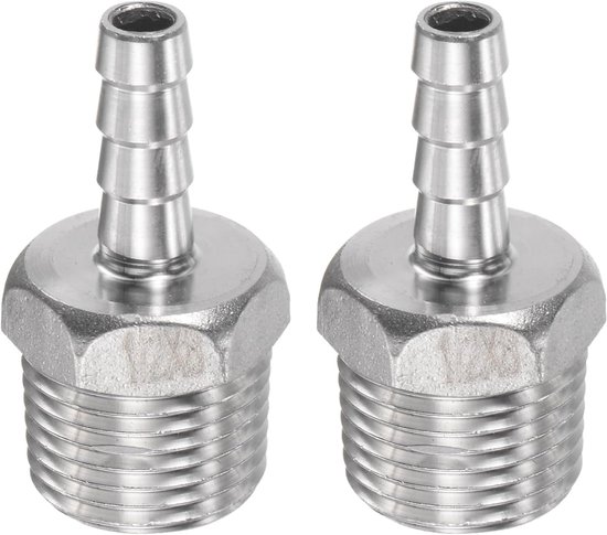 2 stuks weerhaken slangmontage - roestvrij staal rechte prikkeldraad luchtpijp connectoren adapters - ideaal voor transport van waterbrandstof - 8mmx1/2PT mannelijk van Merkloos	