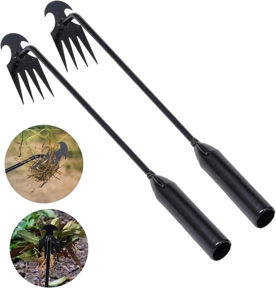 2 stuks-Wieder - Viertandige wieder - Onkruidverwijderaar - Handwieder - Tuingereedschap - Geschikt voor agrarisch en landschapsgebruik - Onkruid wieden - Zwart - 30*4 cm