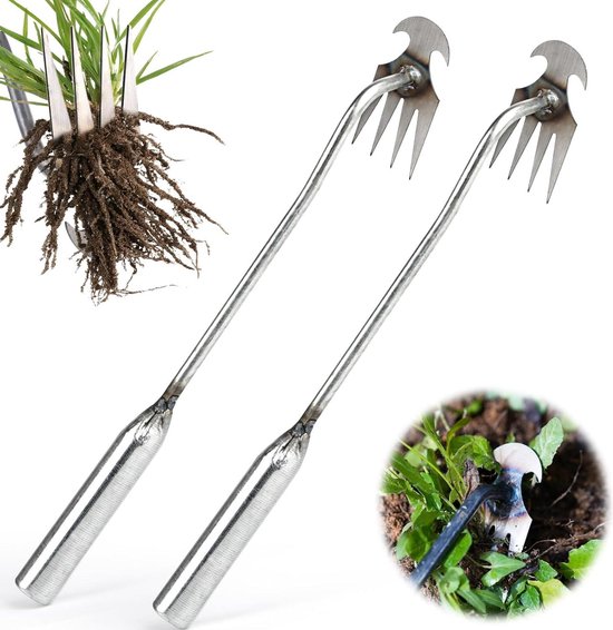 2 stuks wiedgereedschap - onkruid wieden - 35 cm - multifunctioneel - geschikt voor tuin - bodem losmaken van Kinzo Garden