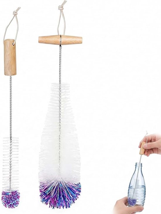 2 stuks, wit, met handvat voor Sodastream en smalle openingen, hygiënische borstel voor dieptereiniging, flessen, karaf