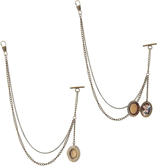 2 stuks zakhorloge kettingen messing enkele Albert ketting met medaillon hanger pak portemonnee kettingen T bar mannen zaklink antiek brons vintage Albert ketting met T-bar, lengte: 35,3