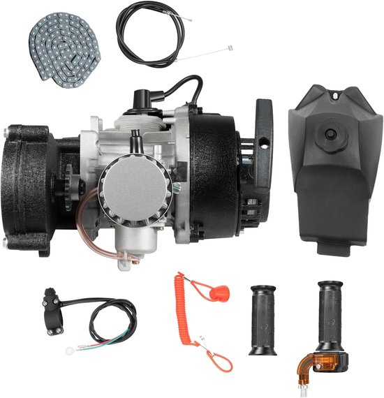 2-takt Motor - Benzinemotor Mini Motor - Pocket Bike Aandrijving - Luchtgekoeld Aluminium - 49.85CC - Zilver Zwart