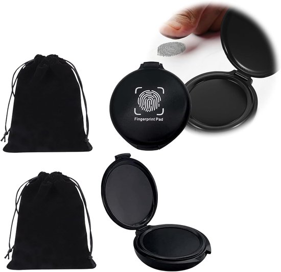 2 Tampografen voor vingerafdrukken + 2 opslagdozen – Zwart inkt voor notaris, veiligheidshulp en onderzoek – Wijzigbaar en herbruikbaar - Professionele kwaliteit van Merkloos	