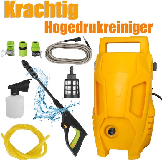 2-traps regeling Thuishogedrukreiniger, druk: max. 110 bar, debiet: 360 l/u, oppervlak: 20 m²/u, waterfilter, gewicht: 5.0 kg, hogedrukpistool, vuilblaster, spuitlans, Thuisset van Merkloos	