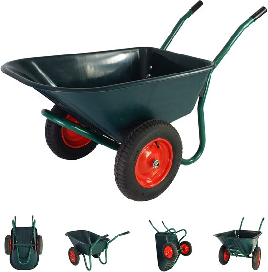 2-wiel kruiwagen 100 L 160 kg Tuinkruiwagen Pneumatische wielen Stalen velg Kantelbare kunststof bak van Merkloos	