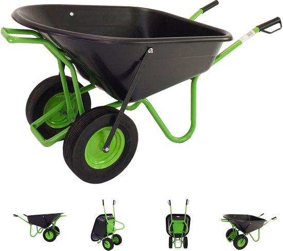 2-wiel kruiwagen 160 L 220 kg Tuinkrui Kruiwagen Kruiwagen Kruiwagen Massieve rubberen banden Metalen velg groen
