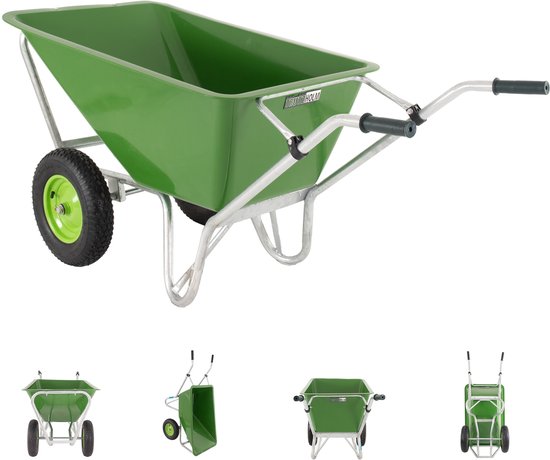 2-wiel kruiwagen XL 200 L 300 kg Tuinkrui Kruiwagen Tuinkrui Pneumatisch wiel metalen velg groen van Merkloos	