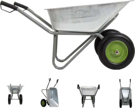 2-wielige kruiwagen gegalvaniseerd 150L tuinkruiwagen bouw kruiwagen kantelvast PU wielen lekvrij van Merkloos	