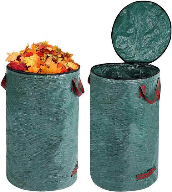 2 x 120 Litre Tuinafvalzak met Deksel en 4 Handvatten, Zelfstaande Groene Zak voor Bladeren, Gras en Tuinafval, Ideaal voor Tuinonderhoud en Afvalverwerking van Merkloos	