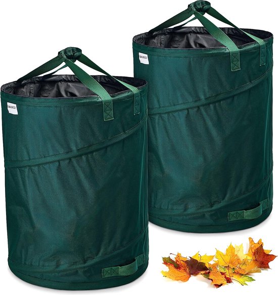 2 x 170 liter pop-up tuinafvalzak, groen, zelfstaand en stabiel, bladzak, tuinzak, tuinzakken, opvouwbare groene snijzakken, groot, van extreem robuust polyester, 220 g/m² (2 x 170 liter) van Glorytec