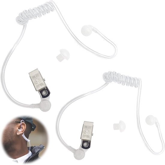 2 x acoustic safety tubes - transparant - ideaal voor bodyguard headphones en veiligheid - duurzaam - met montageclip - communicatie accessoires - geluidsisolatie van Merkloos	