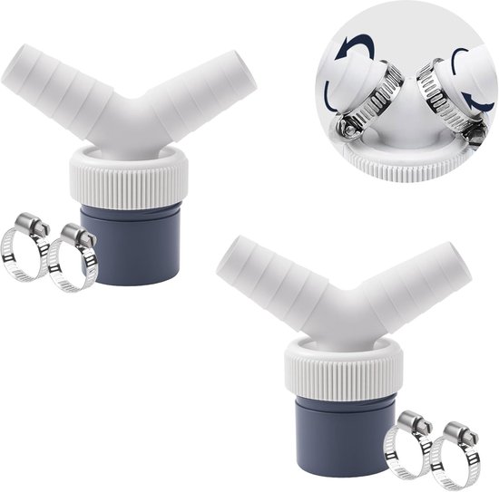 2 x Afvoeradapter voor Wasmachine - Afvoer Dubbele Aansluiting - Buismodulus 40 mm en Ingangsdiameter 18-23 mm - met 2 Slangklemmen - voor Wasmachine Vaatwasser en Droger van Merkloos	