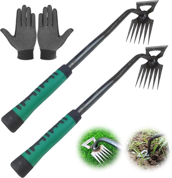 2 x Handmatige onkruidsnijder voor tuinieren met handvat, Handmatige onkruidsnijder voor tuinieren, Handmatige onkruidwieder van roestvrij staal, Tuinhark, Handmatige onkruidwieder voor het verwijderen van onkruid in de tuin van Merkloos	