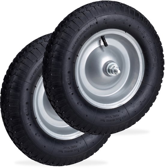 2 x kruiwagenwiel 4.80 4.00-8 - luchtband - met as - stalen velg - tot 200 kg van Merkloos	
